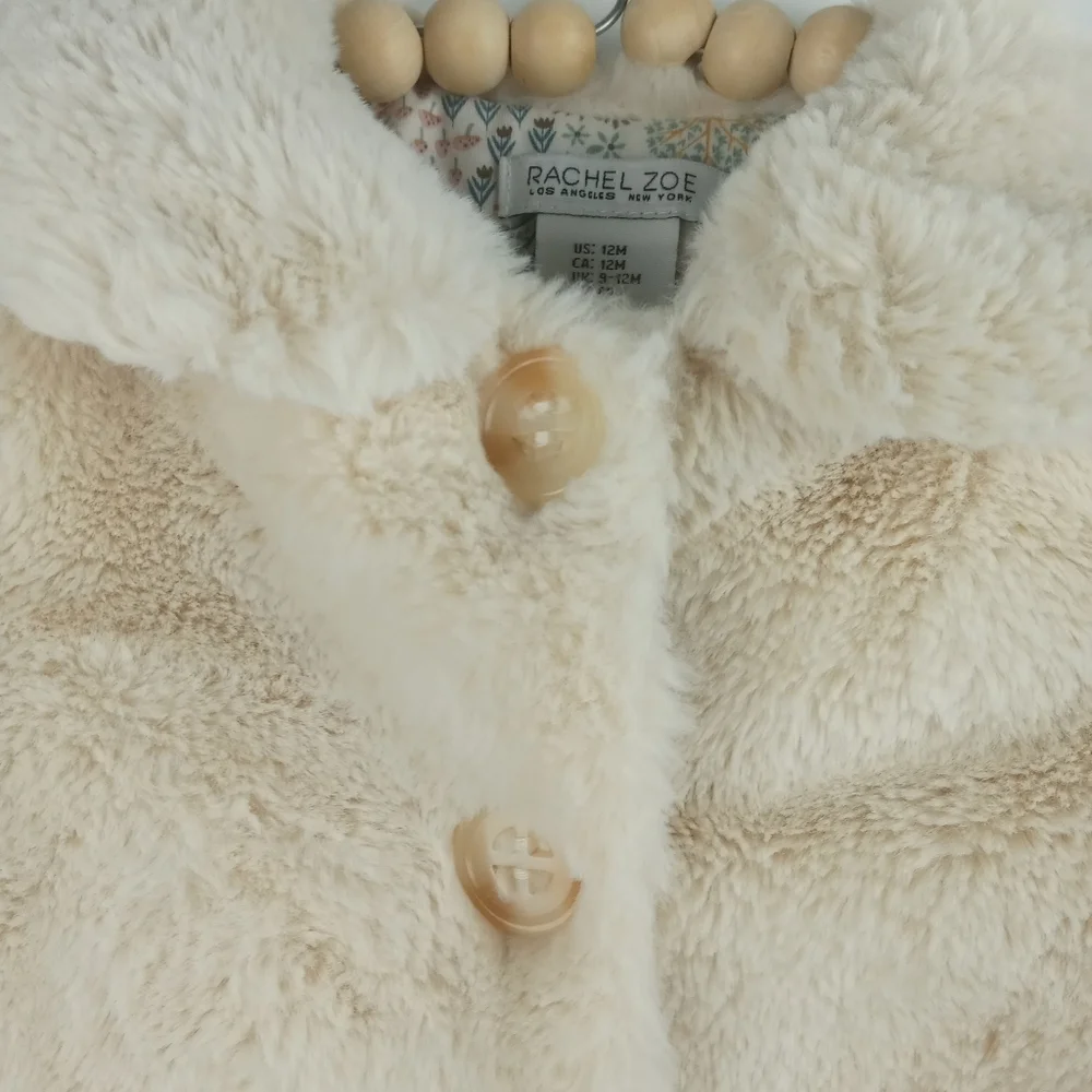 Rachel Zoe girls size 12 mos cream fuzzy snap large button coat slight collar